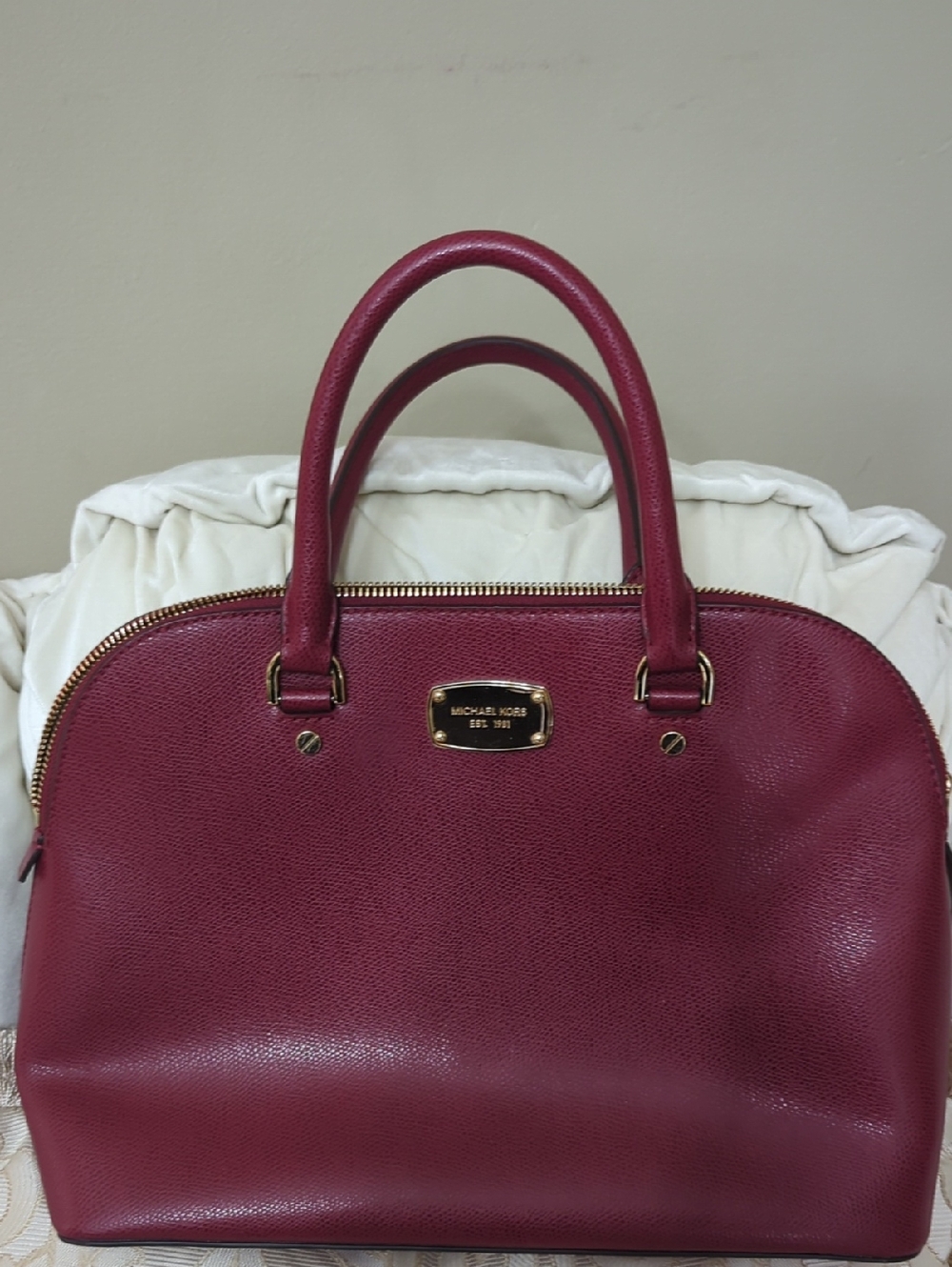 Michael Kors Burgundy Leather Dome Satchel